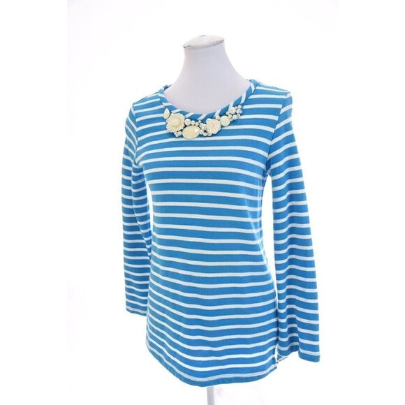 Susan Graver Sz XS Embellished Bib Pullover Sweatshirt Blouse Top Blue Striped - Picture 4 of 8